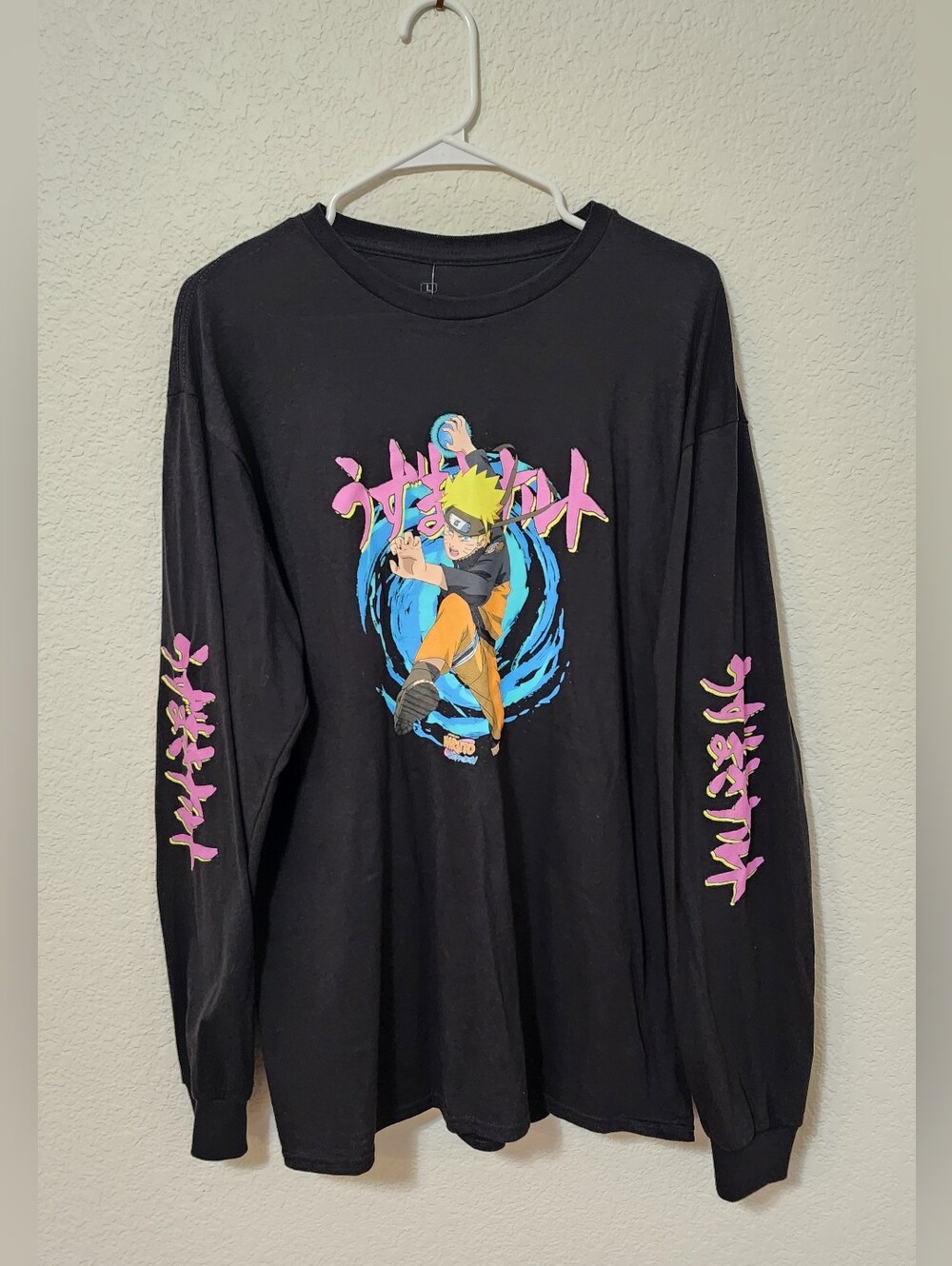 Naruto Shippuden Rasengan Graphic Long Sleeve Black T-Shirt Men's L